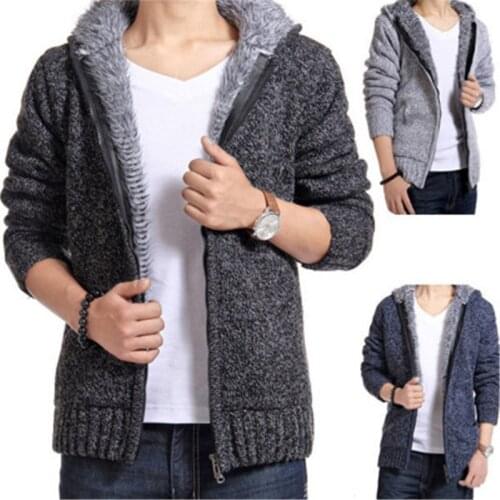 2019 Autumn Winter Mens SweaterCoat Faux Fur Wool Sweater Jackets Men Zipper Knitted Thick warm Coat Casual Knitwear New