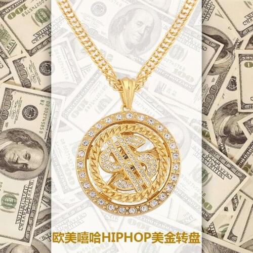 Hip Hop Street Dollar Turntable Necklace Gold Dollar Sign Rotatable Pendant Necklace Men and Women Trend Jewelry