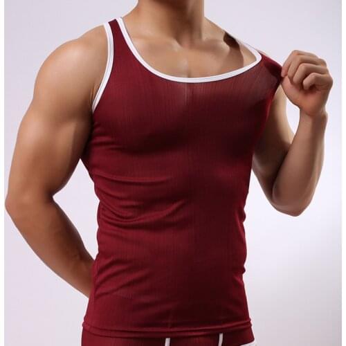 Sexy Summer Fashion Brand Ribbed Transparent Men Sexy Tank Tops Gay Male Vest Undershirt Singlets Size M L XL