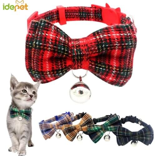 Plaid Cat Collars Lovely Necklace with Bell for Cats Bow Collars for Dog Safety Adjustable Pet Collar Cat Supplier 25
