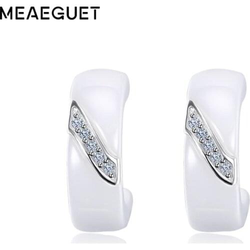 Silver Color Cubic Zirconia Earrings For Women Elegant White Ceramic Stud Earrings Jewelry