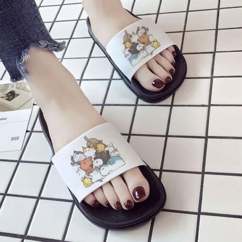 Summer New Style flat Slippers Womens flip flops Kawaii cat pattern sandals Open Toe Flip Flops for Women 2021