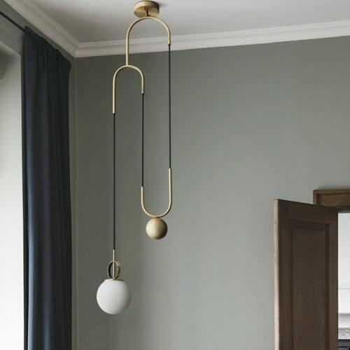 Nordic Pendant Lights E27 Glass Ball Hanglamp For Dining Room Living Room Bedroom Decor Creative Height Adjustable Hanging Lamp