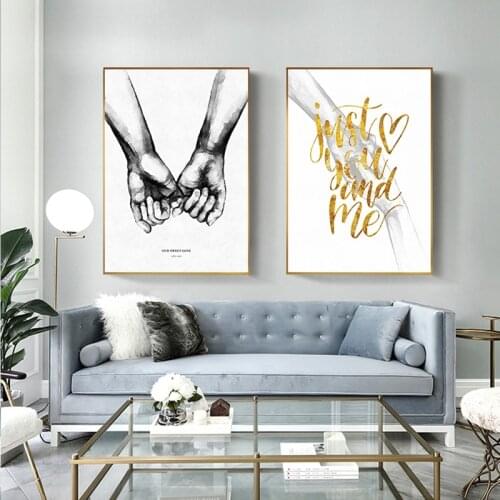 Modern Cuadros Salon Decoracion Nordic Holding Hands Painting Tableaux Black and white Wall Art for Living Room Big Poster Print