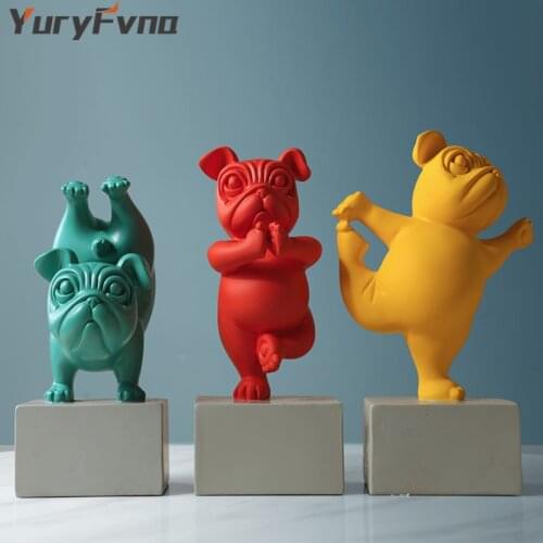YuryFvna Lovely Cartoon French Bulldog Statue Ornaments Animal Statue Desktop Decor Resin Figurines Crafts Childrens Room Decor