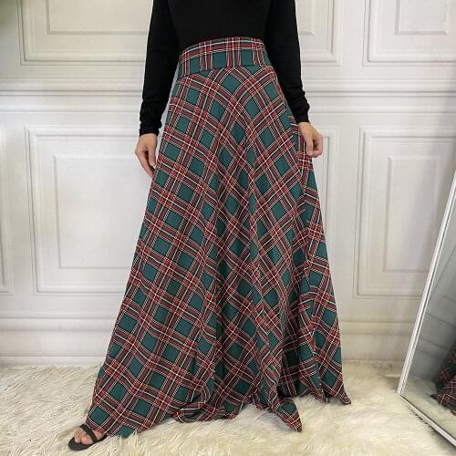 England Plaid Women Long Skirt Women Dubai Muslim Elegant High Waist A-line Skirts Laides Arab Solid Islamic Clothing Plus Size