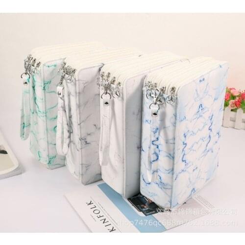216 Holes Marbling PU Leather Large Capacity Pencil Case Kawaii Japanese Korean Stationery Pencil Bag Pouch Office Supplies