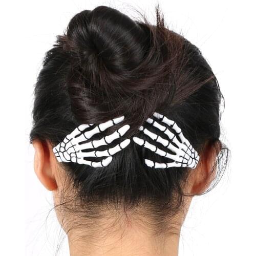 2 PCS/SET Hot Creative Fashion Women Harajuku Skull Skeleton Hand Bone Claw Hairpin Halloween Hair Clip Hair Accessories