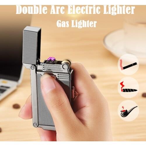Double Arc USB Charging Lighter Dual-purpose Electric Grinding Wheel Refillable Gas Lighter Dropship Suppliers Cigar Accessories