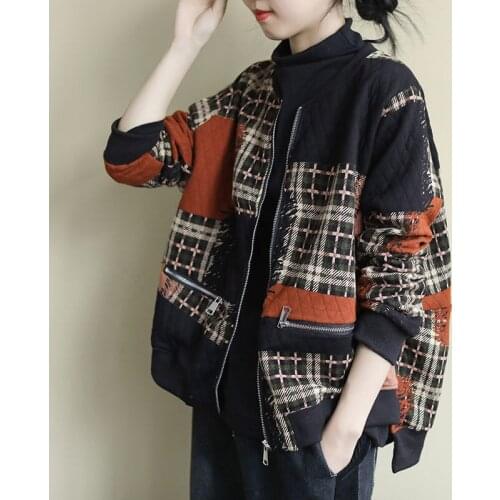 Retro Cotton Linen Jacket Women Large Size Loose Long Sleeve Coat Autumn Spring New Irregular Print Wild Casual Short Coat f2579