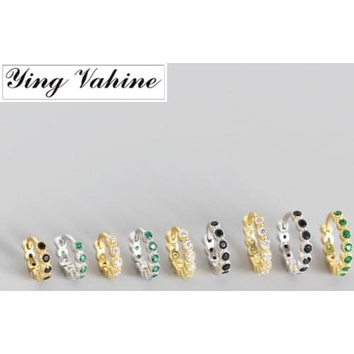 Ying Vahine 100% 925 Sterling Silver White Black Green Zircons Round Circle Hoop Earrings for Women