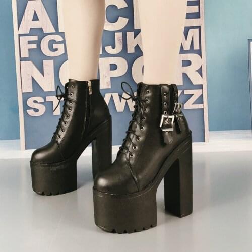 2019 Winter New 14 Cm Super High Heel Short Boots Muffin Waterproof Platform Womens Ankle Boots Catwalk Square Heel Martin Boots