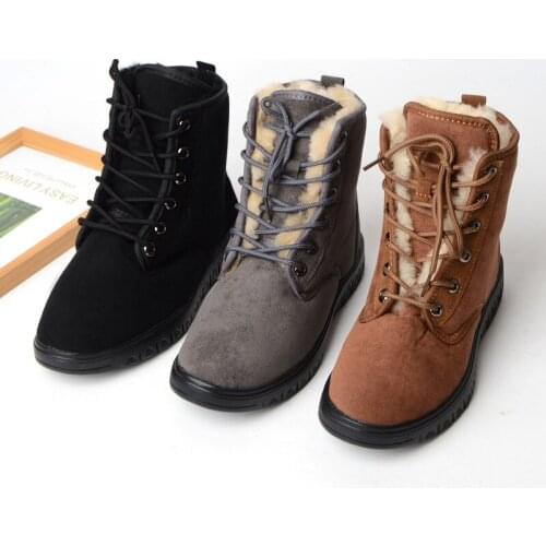 2021 Winter Womens Snow Mid Boots Pure Color Lovely Warmth Combat Boot Wool Flat Shoes Rubber Non-Slip Plus Thick Girls Shoe