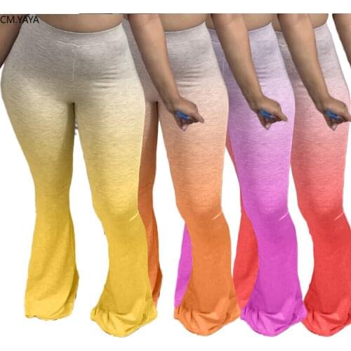 CM.YAYA Streetwear Gradient Women Elastic Wide Leg Flare Pants Leggings High Waist Trousers Draped Jogger Pants Sweatpants