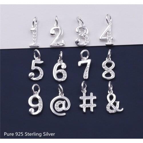 Buyee Arabic Numerals Pendant Charm for Women Men Pure 925 Sterling Silver Bracelet Pendant Base DIY Jewelry Findings Component