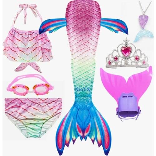 Girls Children Mermaid Tail For Swimming Cosplay Swimsuit with Bikini Flipper Kids Mermaid Tails Swimmable Costume Swimwear Sets