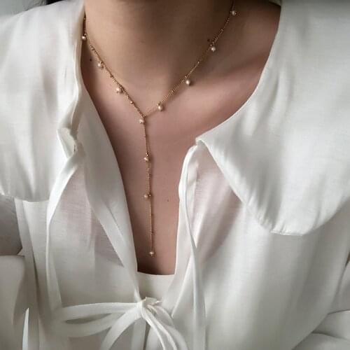 Amaiyllis 18K Gold Natural Freshwater Pearl Clavicle Necklace Gypsophila Handmade Bead Chain Y Tassel necklace For Women Jewelry