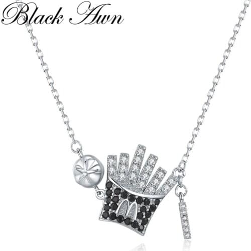 BLACK AWN 2021 New Romantic 925 Sterling Silver Fine Jewelry Trendy French fries Engagement necklaces & pendants For Women K054