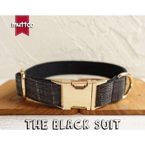 10pcs/lot MUTTCO retailing high quality golden metal collar for dog THE BLACK SUIT design dog collar 5 sizes UDC007J
