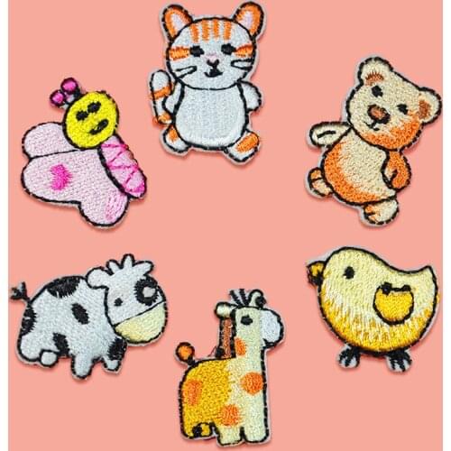 100pcs/lot Small Embroidery Patches Animal Giraffe Cow Bear Cat Backpack Clothing Decoration Diy Iron Heat Transfer Applique