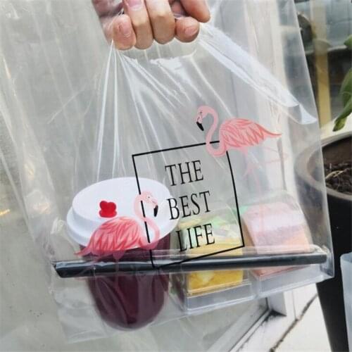100Pcs/Lot Plastic Bag Transparent Bags Salad Baked Food Takeout Packaging Bag Plastic Pouches Handle Storage Milk Tea Coffee