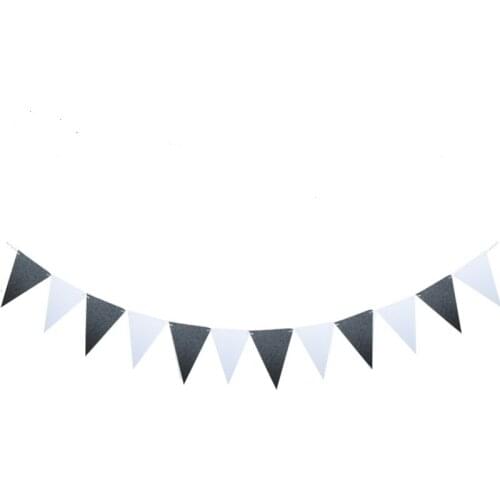 12 pcs Black White Pennants 1M Black White Ribbon Hang Garland Decoration Supplies Bunting Banner birthday party Flags
