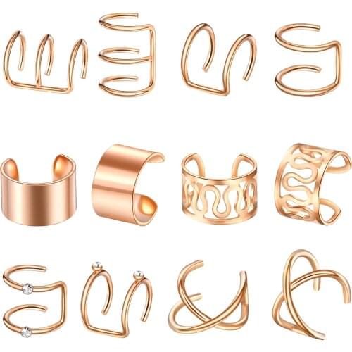 12pcs/set Fashion Gold Color Ear Cuffs Clip Earrings for Women Climbers No Piercing Fake Cartilage Earring Accessories Gifts