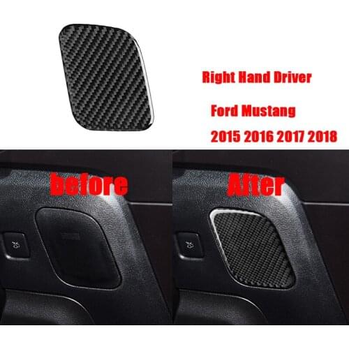 2pcs Carbon Fiber driver positions storage box sticker for Ford Mustang Car-Styling 2015 2016 2017 Auto Accessories