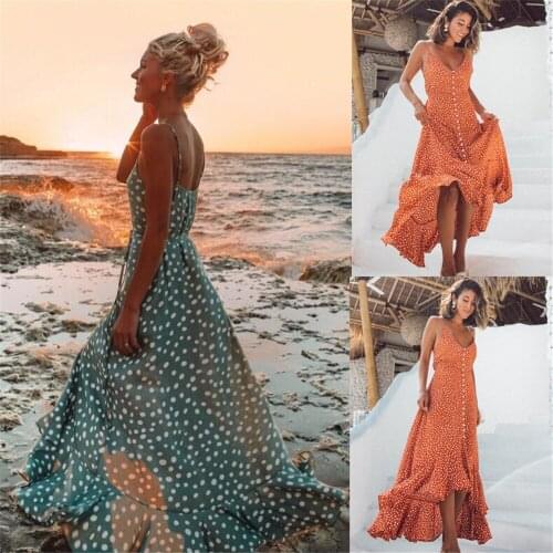 2019 Womens Summer Boho Dress Sleeveless V Neck Dot Cocktail Party Beach Long Dresses Sundress