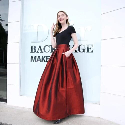 2021 Fashion Long Skirts Women Faldas High Waist Pleated Womans Floor Length Skirt Plus Size Elastic Elegant Ladies Jupe Skirts