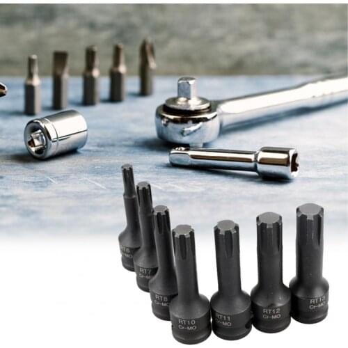 7pcs 3/8 inch Impact Spline Socket Bit Set Pneumatic Electric Wrench Socket Cr-Mo RT6 RT7 RT8 RT10 RT11 RT12 RT13