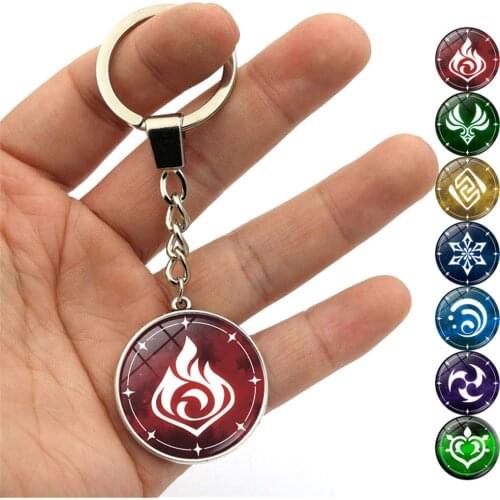 Anime Keychain Accessories Element Weapons Eye of God Double Sided Glass Cute Bag Pendant Cosplay Genshin Impact Keychain Charms