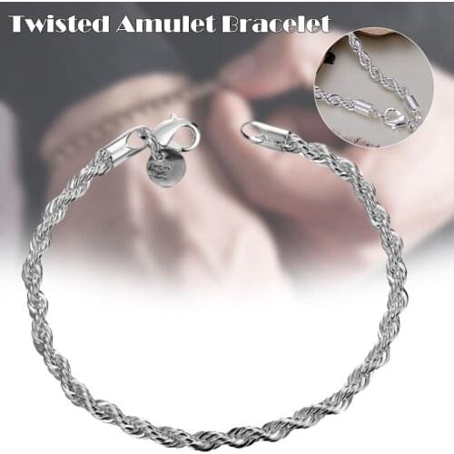 Bracelet with Silver Plated Chain 925 Twisted Amulet Durable for Girls Women Hot Silver Plated Chain ,925 Twisted Amulet