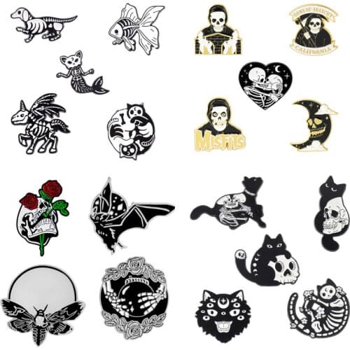 Hugging Kitties Witch Cat Mermaid Dinosaur Brooch Gothic Animal Brooch Skull Mermaid Cat Brooch Puppy Skull Brooch Lapel Pins