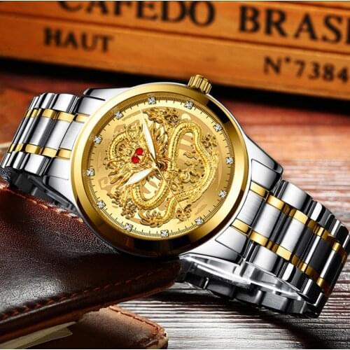 Mens Watch Luxury Gold Waterproof Mens Watch Fashion Dragon Face Sculpture Watch Watch Mens Watch Reloj Hombre 2020