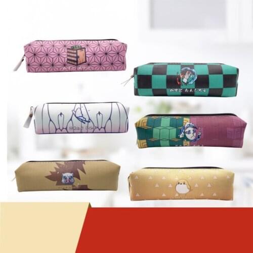 Anime Demon Slayer Kimetsu No Yaiba Kamado Tanjirou Pencil Case Cute Canvas Zipper Pencil Bag Pencil Box Kids Stationery Gift