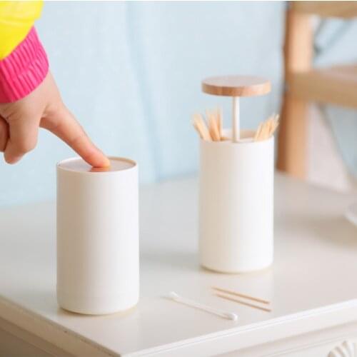 Push-type toothpick holder creative cotton swab storage box 4 grids round thick plastic toothpick storage box