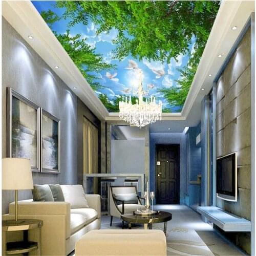 Photo green leaf blue sky ceilings 3d ceiling murals wallpaper beautiful scenery wallpapers