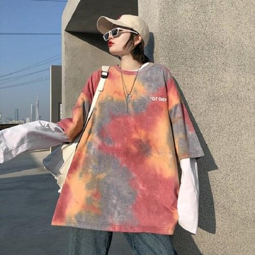 Oversized T Shirt Women Tie Dye Boyfriend Style Trendy Short Sleeve Tees Summer O Neck Loose Couples Matching Aesthetic Clothes