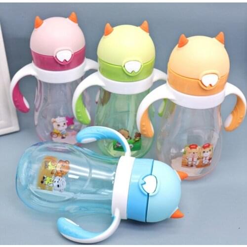 Hot New 400ML Summer Children Drinking Cup Baby Cartoon Anti-fall Water Bottle With Handle Portable Straw Cup