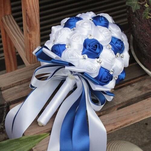 Hot selling white and blue handmade bride bridal wedding bouquet bridesmaid flower wedding flowers bridal bouquets for wedding