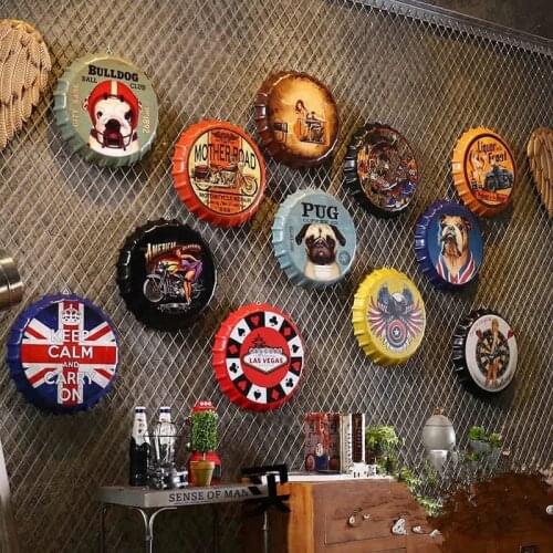 Retro Iron Beer Bottle Cap Artcrafts Wall Hanging Decoration 35cm Vintage Bar Coffee Store Restaurant Walls Pendant Decor
