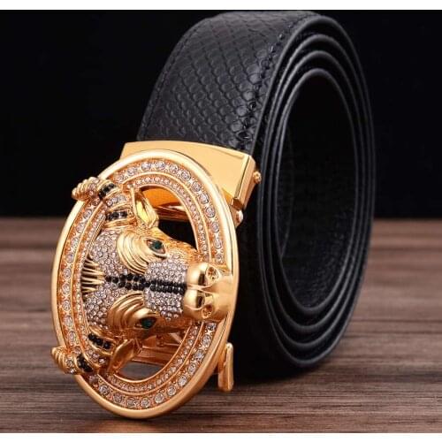 Men’s Leather Ratchet Dress Belt with Automatic Buckle NEW Waistband for Male black\coffee