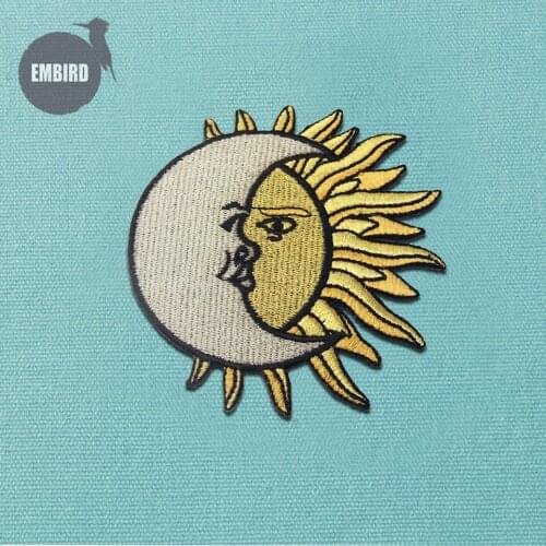 Embird patches Embroidered appliques for children Moon Over Sun Celestial ceo-friendly 3D patches military jacket patch