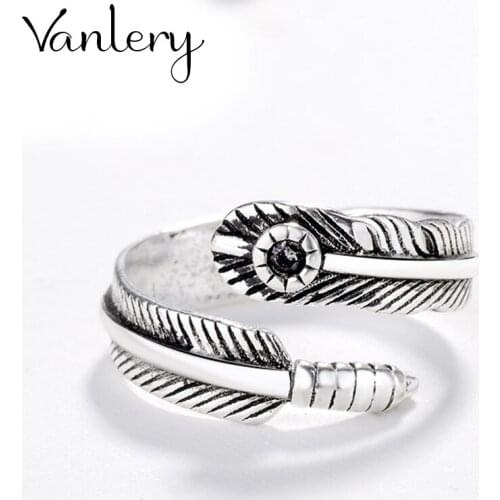 New Trendy Personality Punk Black Crystal Feather Rings For Women Lady Resizable Size Rings Party Jewelry Charm Gifts 2021
