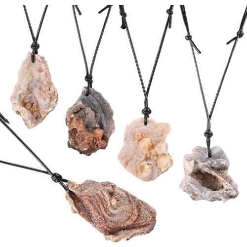 Gemstone Necklace for Women Men, Healing Crystal Point Rough Pendant with Adjustable Cord 18''-26