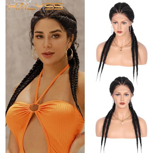 Kalyss 26 Inches Hand Braided Synthetic Lace Front Cornrow Wigs 4 Ponytails Soft Lace Frontal Twist Braided Wigs with Baby Hair