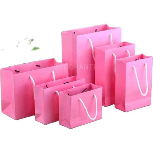 50x Thick Custom Printed Matte Paper Bag Eco Promotion Shopping bag Pink Color F2125