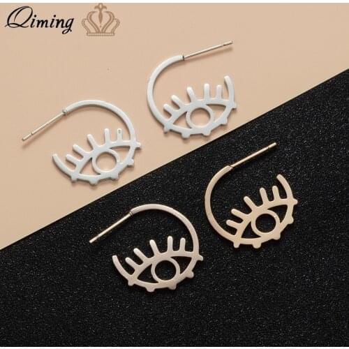QIMING Evil Eye Hoop Earrings For Women Vintage Simple Jewelry Lucky Eyes Handmade Cheap Ear Hoops Jewelry