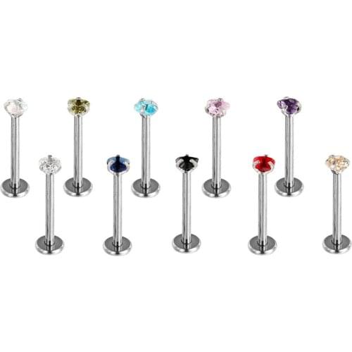 G23titan 3mm Heart Zircon Silver Color Labret Piercing Lip Ring Internally Threaded 16G Studs Tragus Helix Ear Gril Body Jewelry
